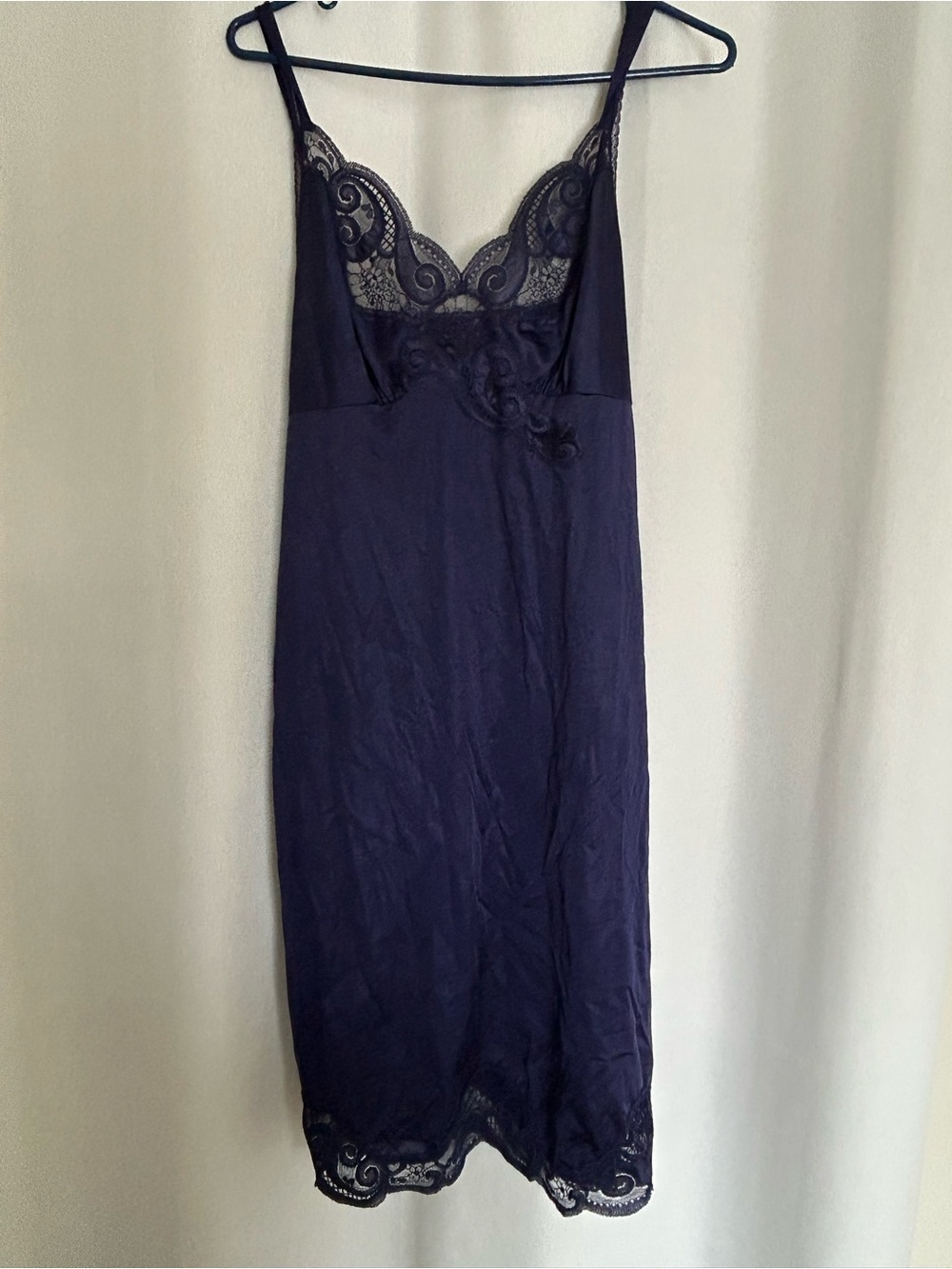 Vanity Fair Navy Lace Trim Slip Dress